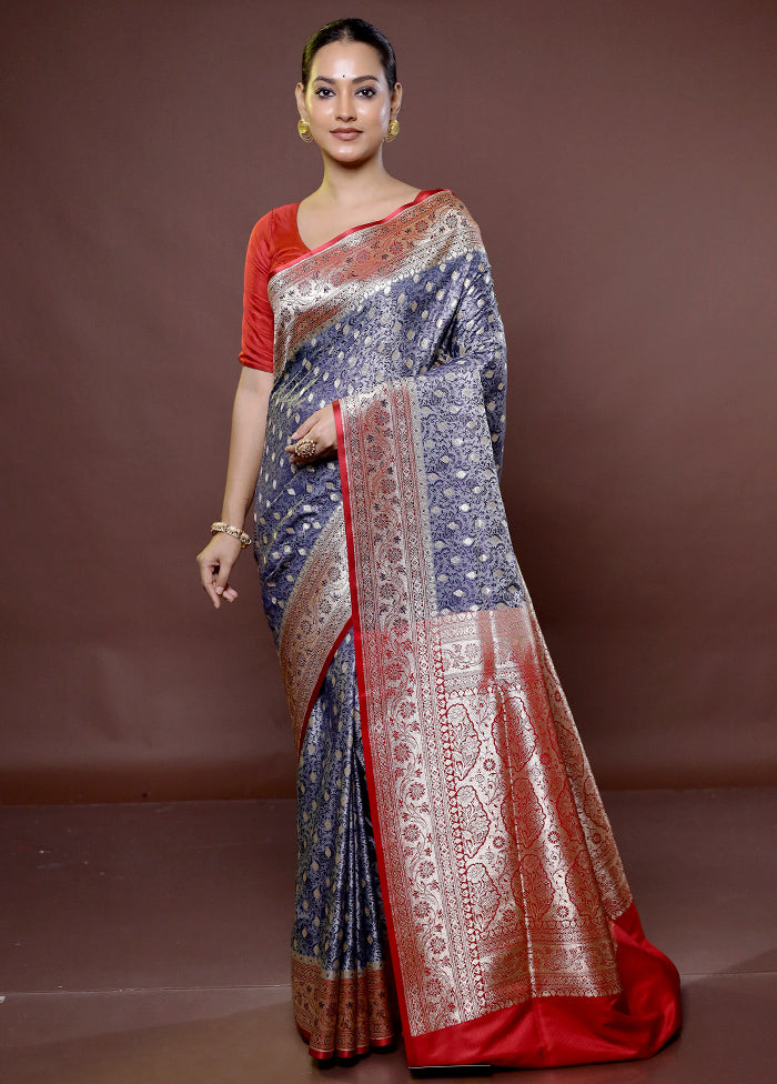 Grey Tanchoi Silk Saree With Blouse Piece