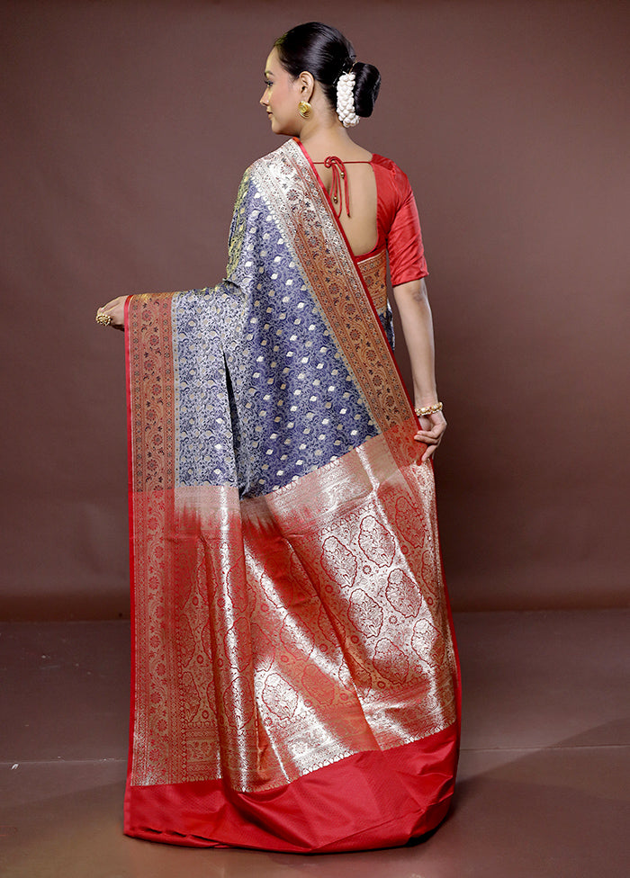 Grey Tanchoi Silk Saree With Blouse Piece