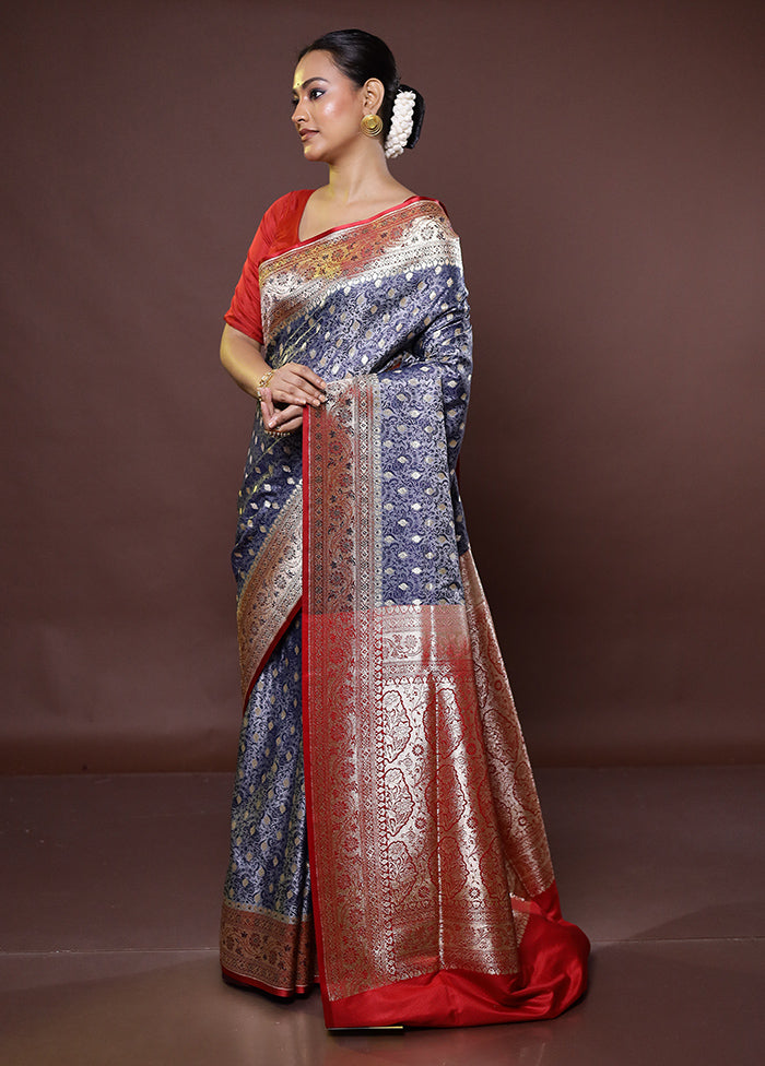 Grey Tanchoi Silk Saree With Blouse Piece