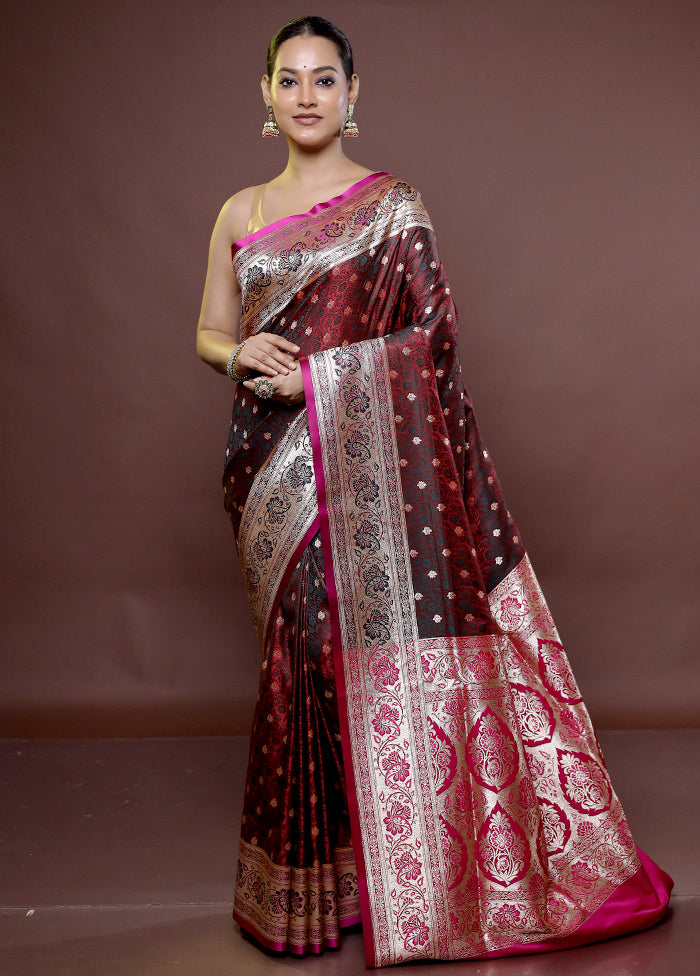 Maroon Tanchoi Silk Saree With Blouse Piece