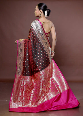 Maroon Tanchoi Silk Saree With Blouse Piece