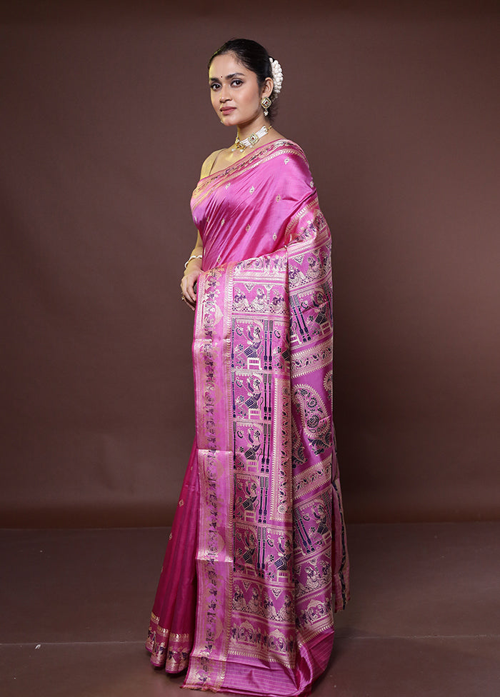 Pink Handloom Baluchari Pure Silk Saree With Blouse Piece