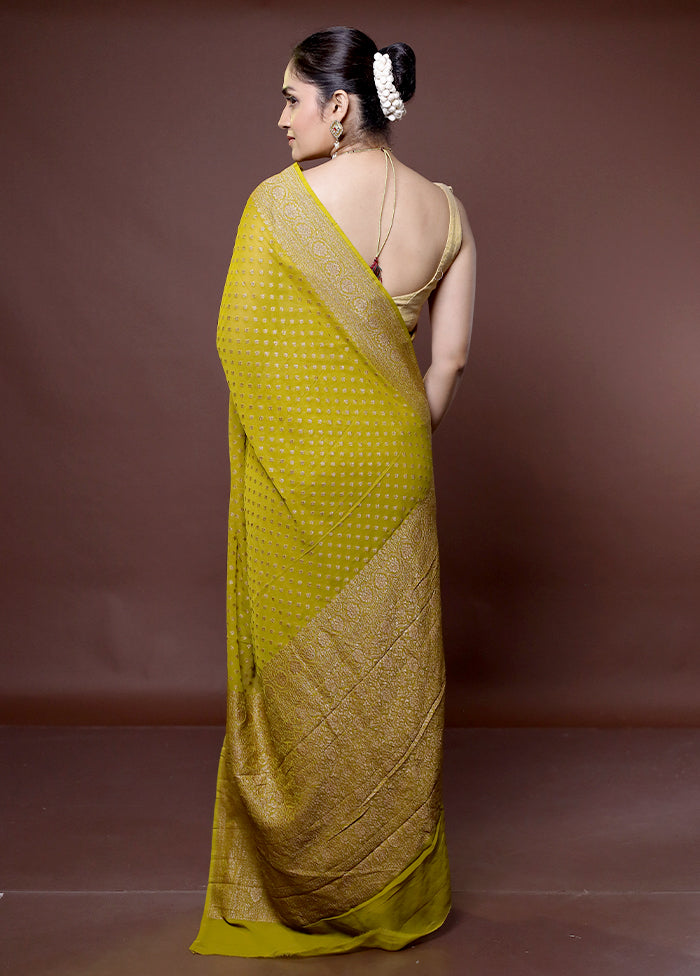 Green Handloom Pure Georgette Saree With Blouse Piece