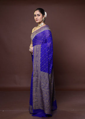 Blue Handloom Pure Georgette Saree With Blouse Piece