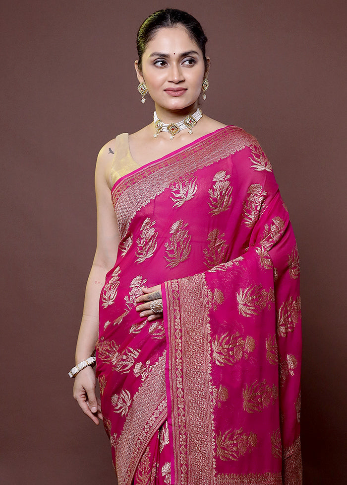 Pink Handloom Pure Georgette Saree With Blouse Piece