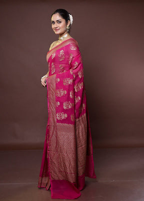 Pink Handloom Pure Georgette Saree With Blouse Piece