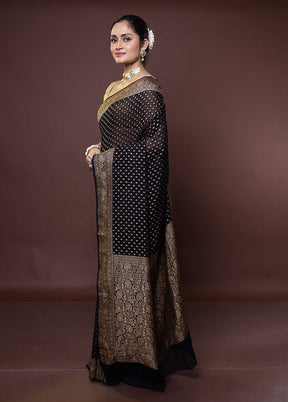 Black Handloom Pure Georgette Saree With Blouse Piece