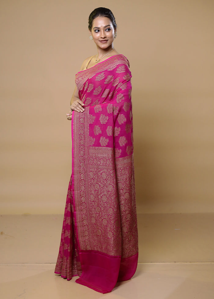 Pink Handloom Pure Georgette Saree With Blouse Piece