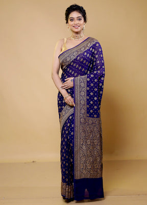 Blue Handloom Pure Georgette Saree With Blouse Piece