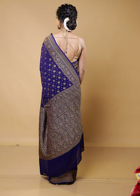 Blue Handloom Pure Georgette Saree With Blouse Piece