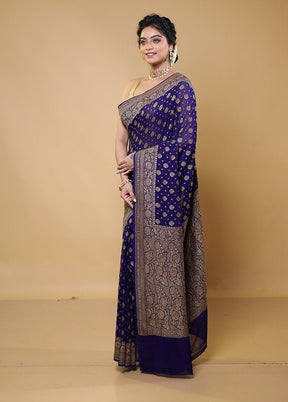 Blue Handloom Pure Georgette Saree With Blouse Piece