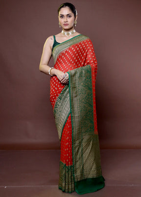 Red Handloom Pure Georgette Saree With Blouse Piece