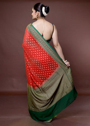 Red Handloom Pure Georgette Saree With Blouse Piece