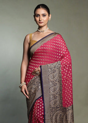 Pink Handloom Pure Georgette Saree With Blouse Piece