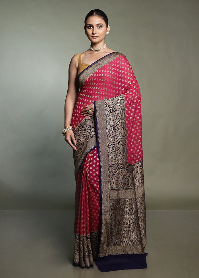 Pink Handloom Pure Georgette Saree With Blouse Piece