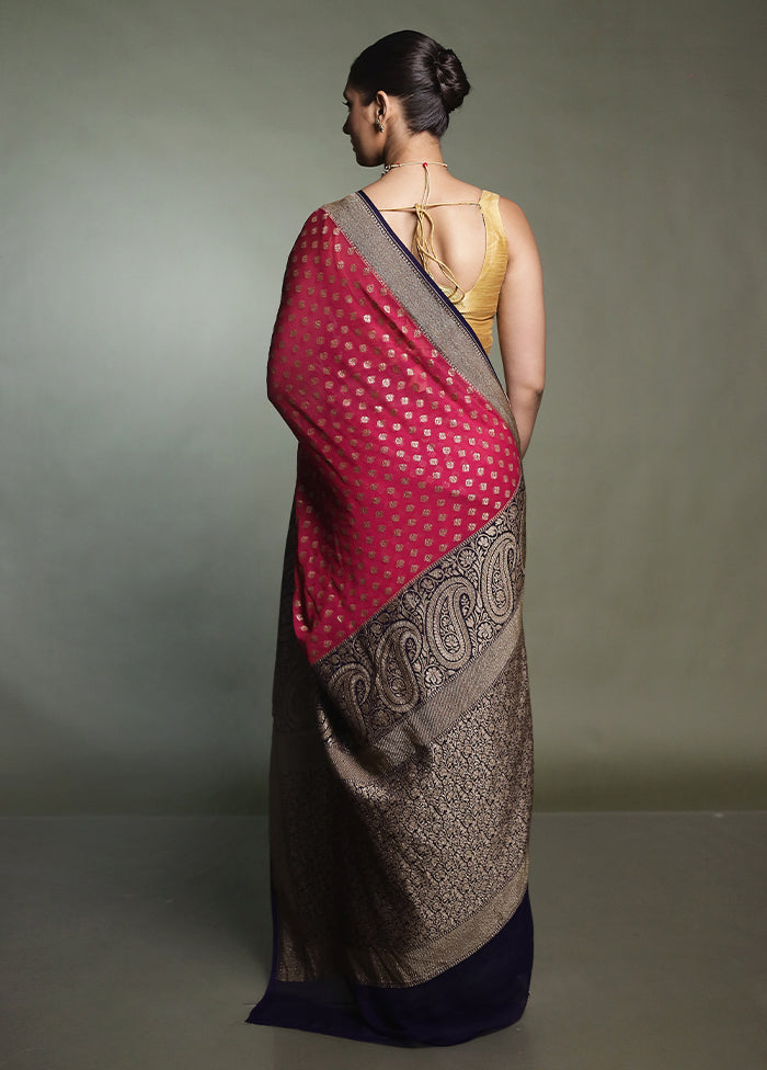 Pink Handloom Pure Georgette Saree With Blouse Piece
