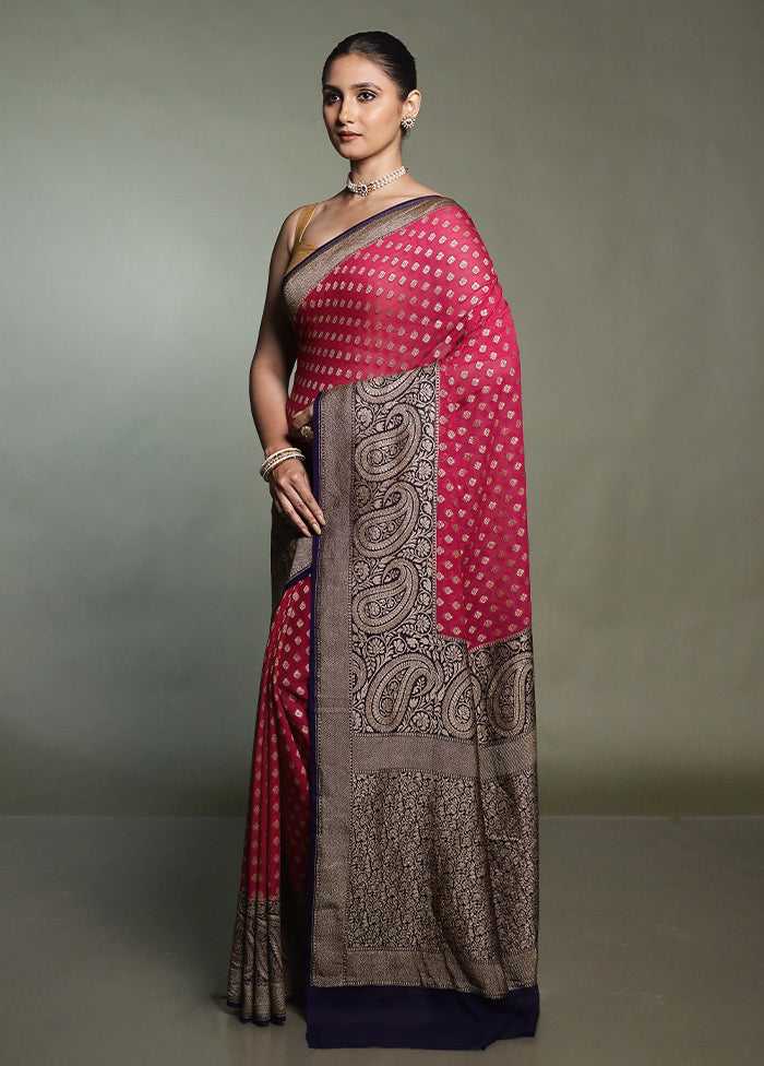 Pink Handloom Pure Georgette Saree With Blouse Piece