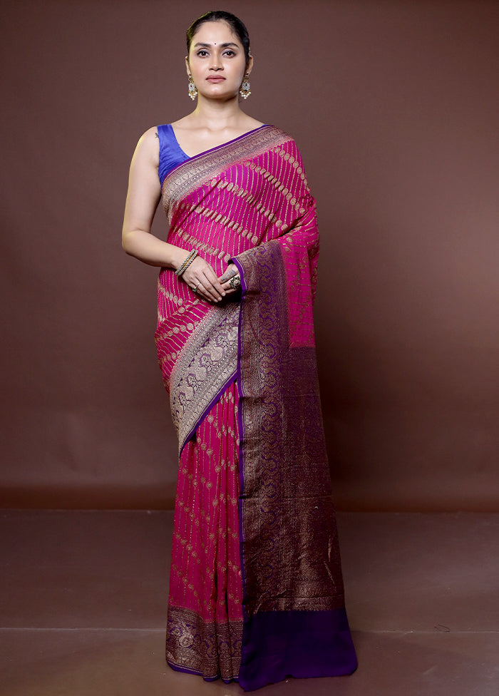 Pink Handloom Pure Georgette Saree With Blouse Piece