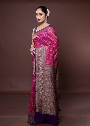 Pink Handloom Pure Georgette Saree With Blouse Piece