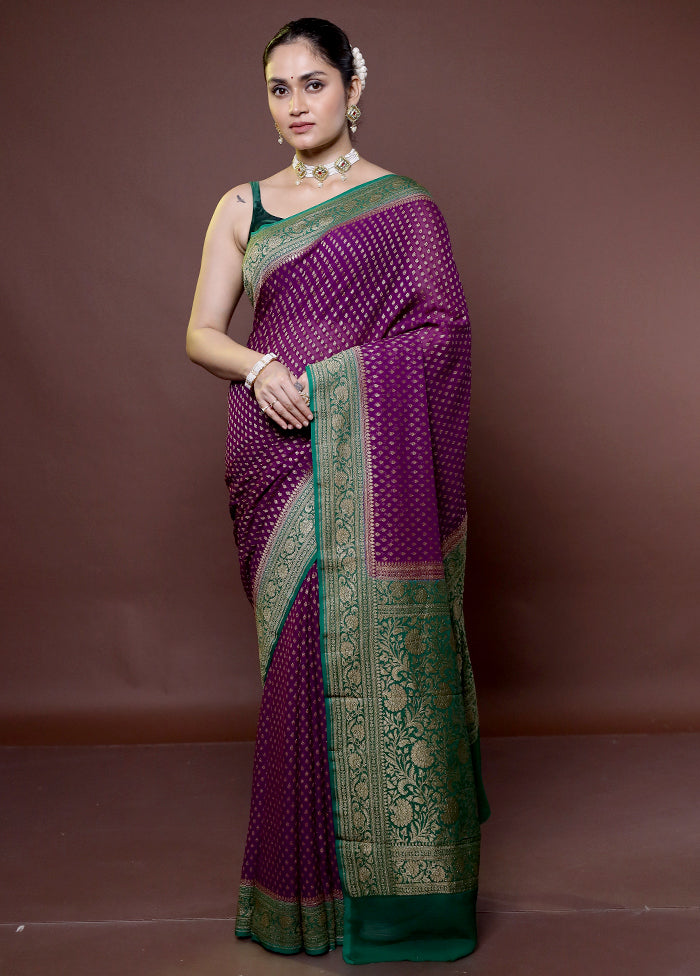 Purple Handloom Pure Georgette Saree With Blouse Piece