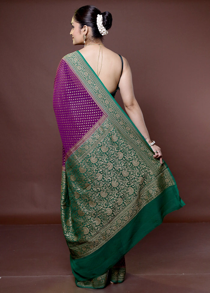 Purple Handloom Pure Georgette Saree With Blouse Piece