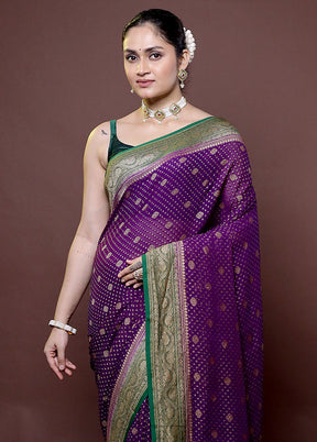 Purple Handloom Pure Georgette Saree With Blouse Piece