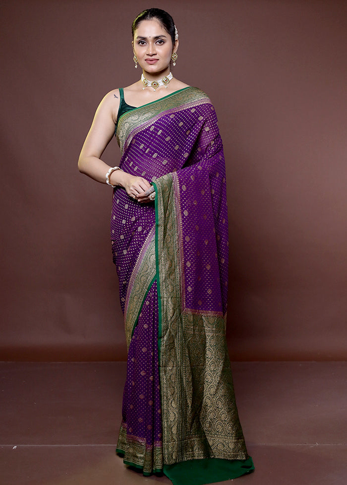 Purple Handloom Pure Georgette Saree With Blouse Piece