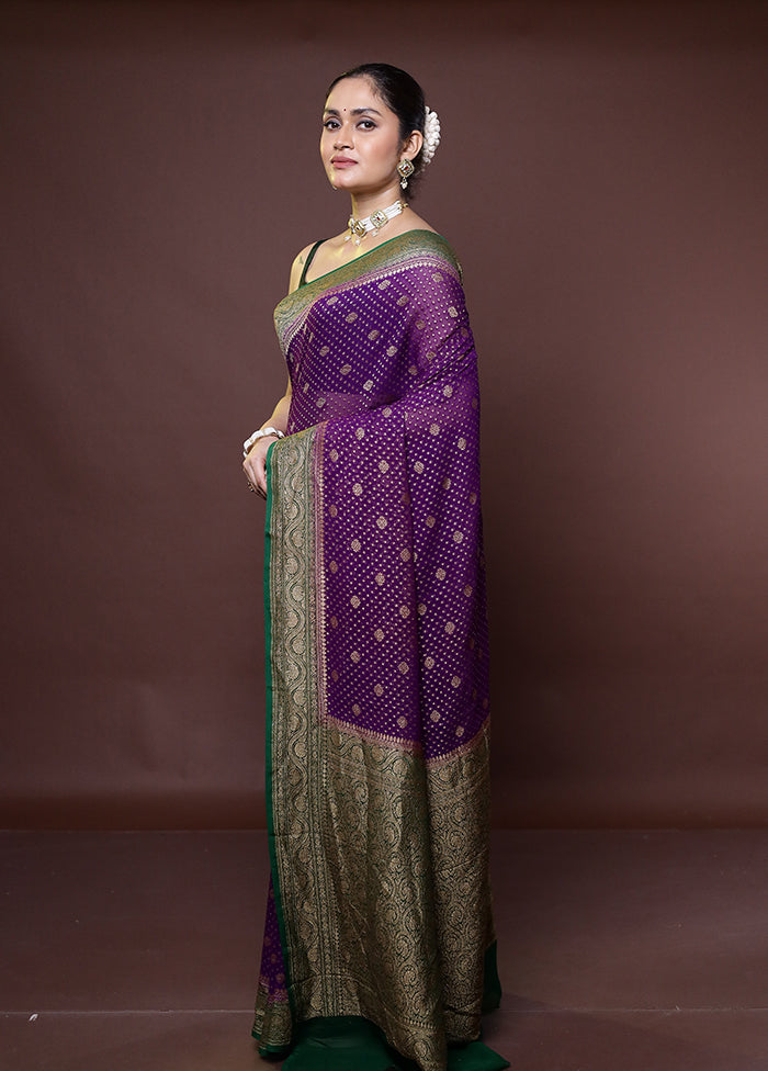 Purple Handloom Pure Georgette Saree With Blouse Piece