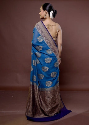 Blue Handloom Pure Georgette Saree With Blouse Piece