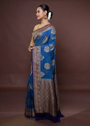 Blue Handloom Pure Georgette Saree With Blouse Piece