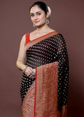 Black Handloom Pure Georgette Saree With Blouse Piece