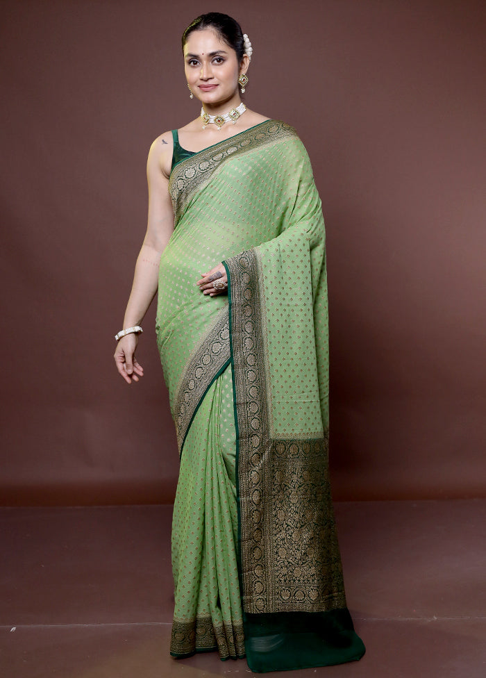 Green Handloom Pure Georgette Saree With Blouse Piece