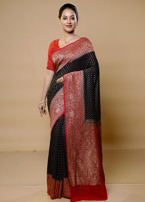 Black Handloom Pure Georgette Saree With Blouse Piece