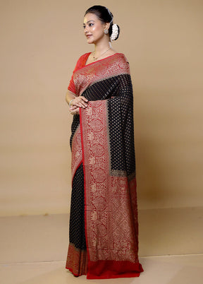 Black Handloom Pure Georgette Saree With Blouse Piece