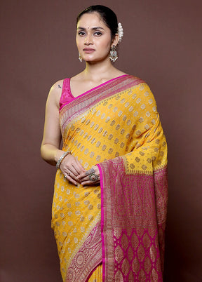 Yellow Handloom Pure Georgette Saree With Blouse Piece