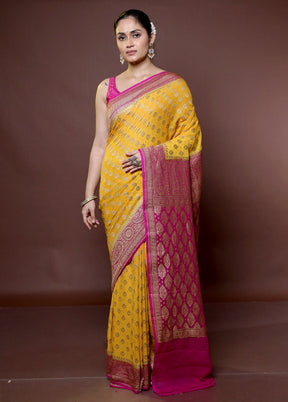 Yellow Handloom Pure Georgette Saree With Blouse Piece