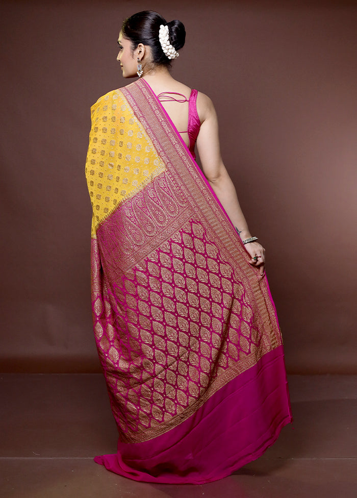 Yellow Handloom Pure Georgette Saree With Blouse Piece