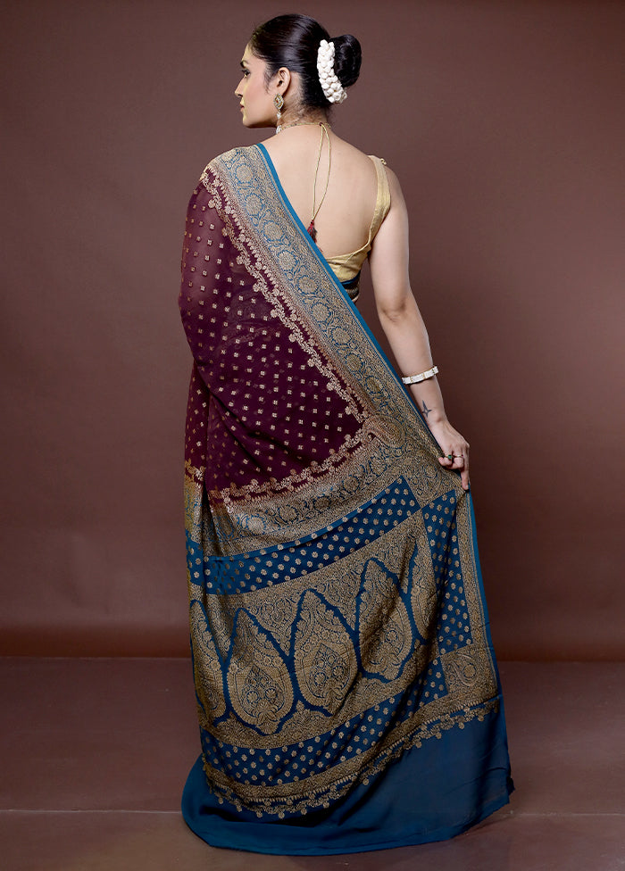 Maroon Handloom Pure Georgette Saree With Blouse Piece