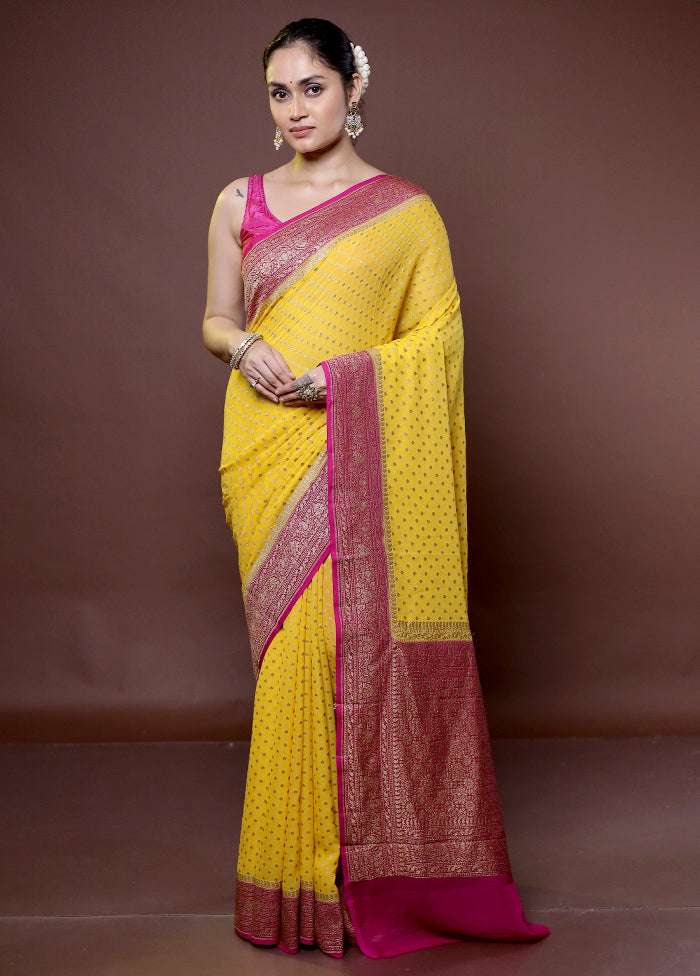 Yellow Handloom Pure Georgette Saree With Blouse Piece