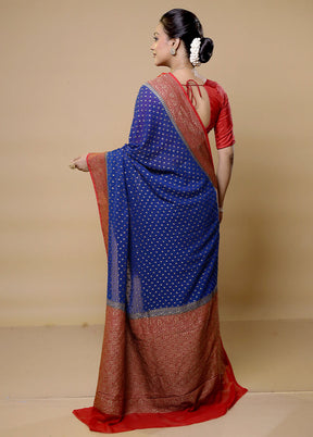 Blue Handloom Pure Georgette Saree With Blouse Piece