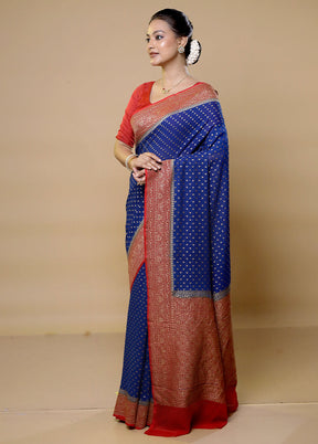 Blue Handloom Pure Georgette Saree With Blouse Piece