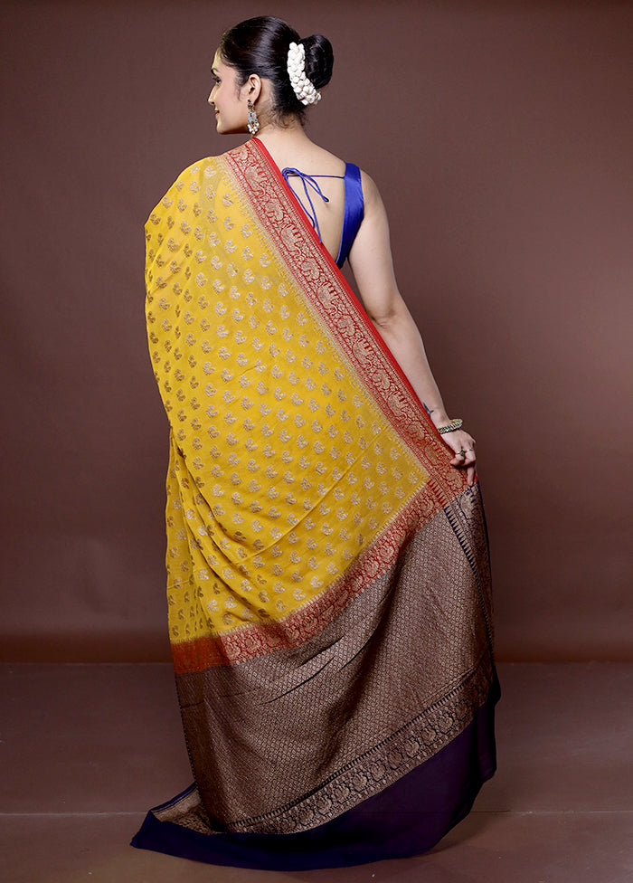 Yellow Handloom Pure Georgette Saree With Blouse Piece