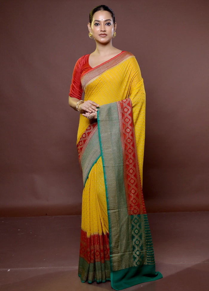 Yellow Handloom Pure Georgette Saree With Blouse Piece