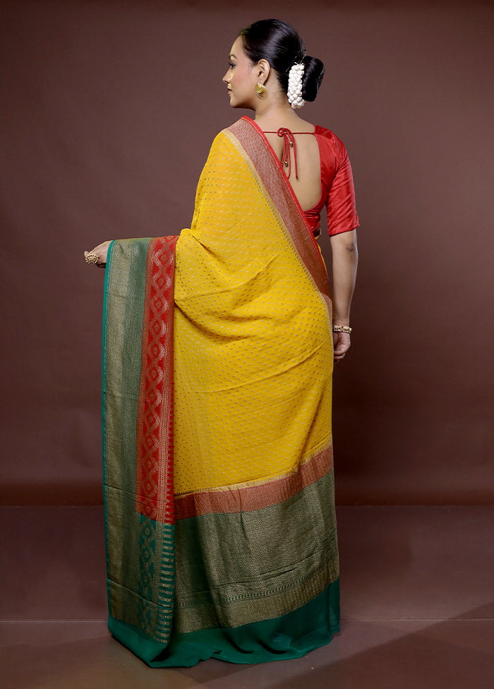 Yellow Handloom Pure Georgette Saree With Blouse Piece