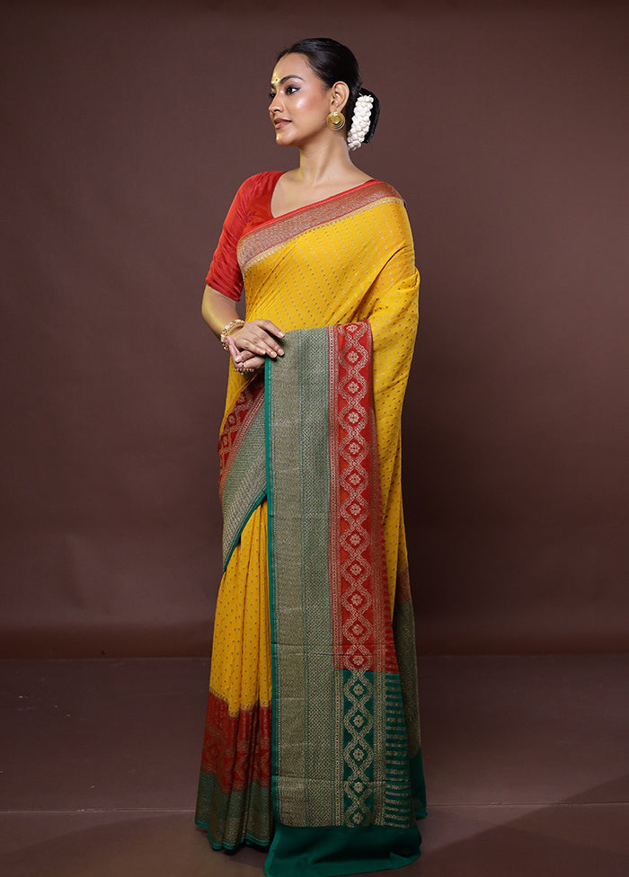 Yellow Handloom Pure Georgette Saree With Blouse Piece