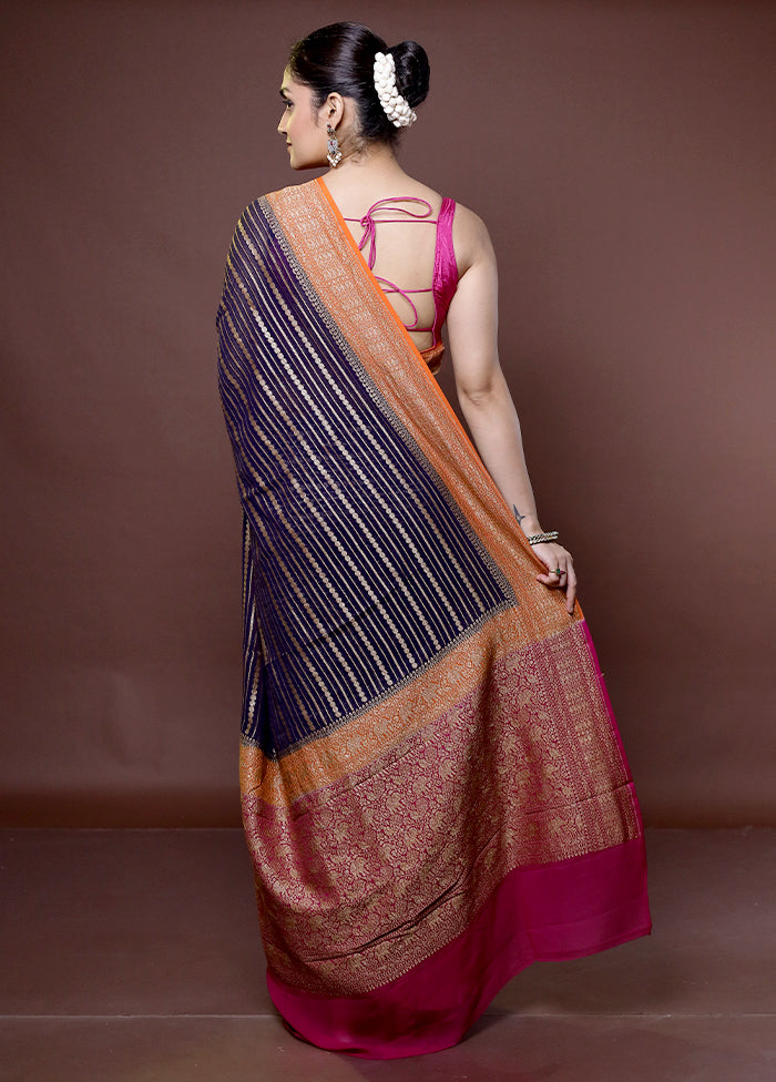 Blue Handloom Pure Georgette Saree With Blouse Piece