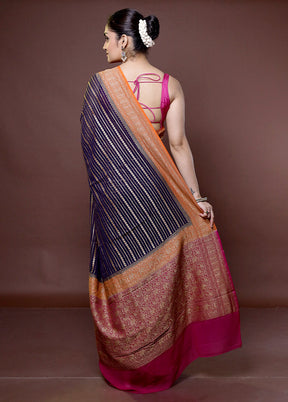 Blue Handloom Pure Georgette Saree With Blouse Piece