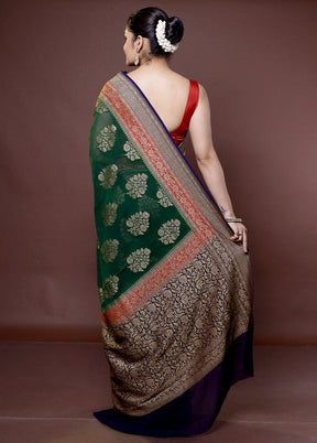 Green Handloom Pure Georgette Saree With Blouse Piece