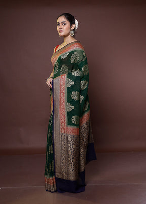 Green Handloom Pure Georgette Saree With Blouse Piece