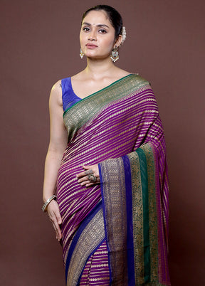 Purple Handloom Pure Georgette Saree With Blouse Piece